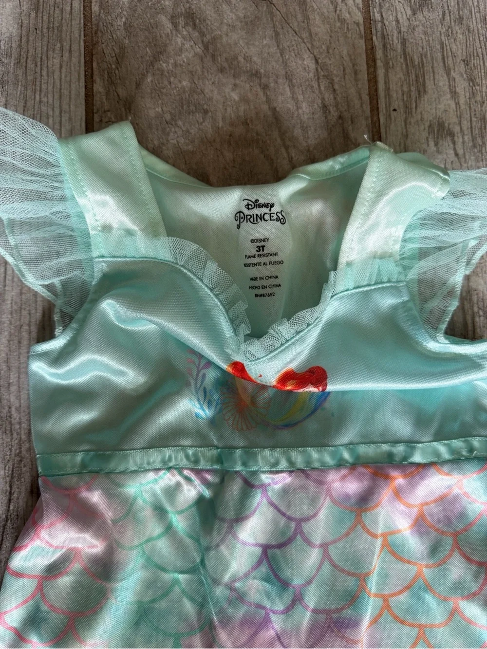 Disney Mint Green Ariel Mermaid Night Gown Dress with Multicolor Scale Print - Picture 3 of 6